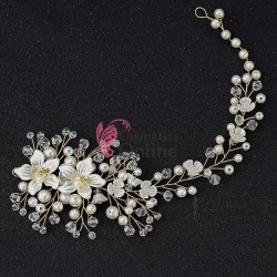 Tiara Ti052 aurie pentru mirese cu cristale si perle